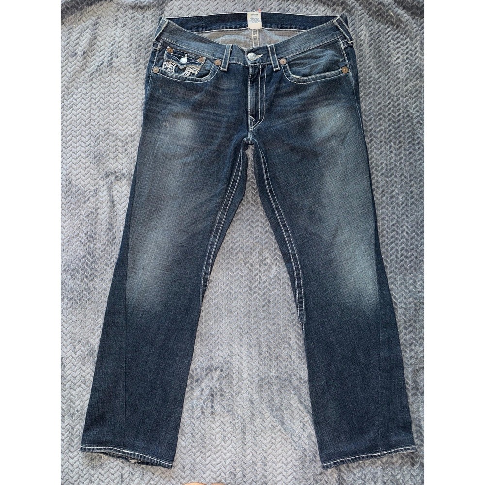 True Religion Mens Joey Dark Wash Straight Leg Jean Blue Denim Size 38